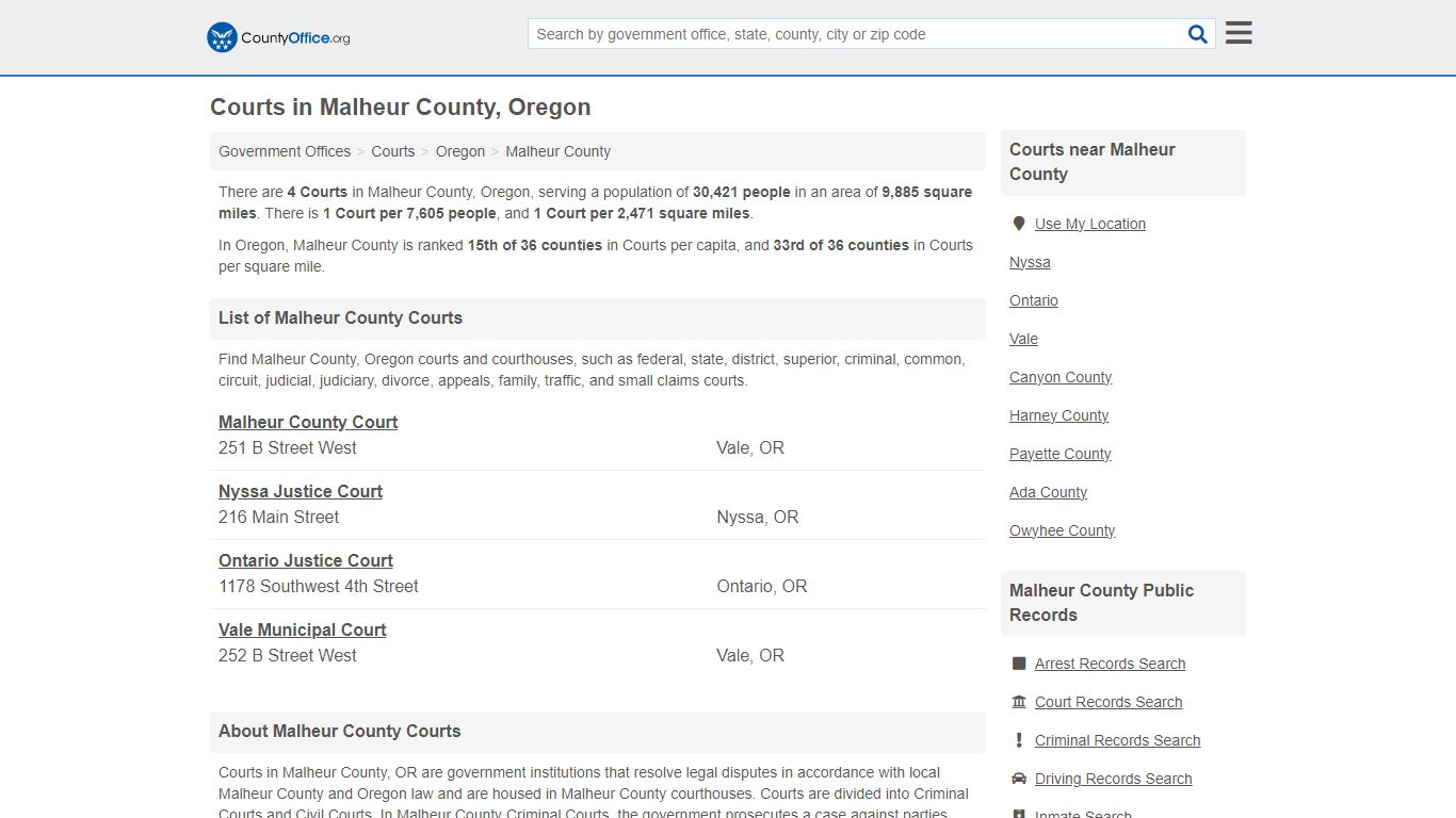 Courts - Malheur County, OR (Court Records & Calendars)